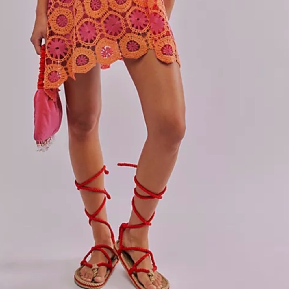 NWT Free People Orange and Pink Crochet Dress with Slip - Picture 3 of 3